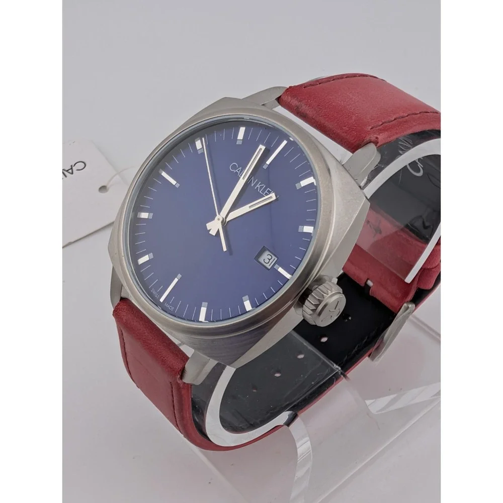 Calvin Klein Fraternity Swiss Made Watch Men 39mm Case Leather Band- New Battery